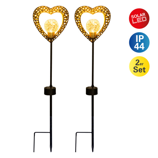 2er-Set LED Solarerdspieß "HERZ" H: 59cm
