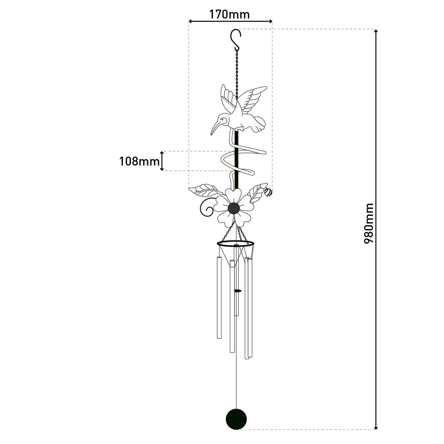 LED Solarleuchte / Windspiel "COLIBRI"