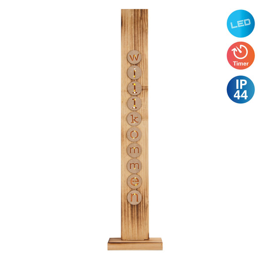 LED-Holz-Dekoleuchte "WILLKOMMEN"