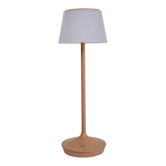 Außentischleuchten - LED / CCT Solar-/ Akkutischleuchte "EMMI" H: 38cm almond, Tischlampe für den Außenbereich im Scandi Stil aus Metall und Kunststoff in beige, 38 cm hoch, Ø 13 cm, LED Platine dimmbar Berührungssensor CCT-Wechsler
