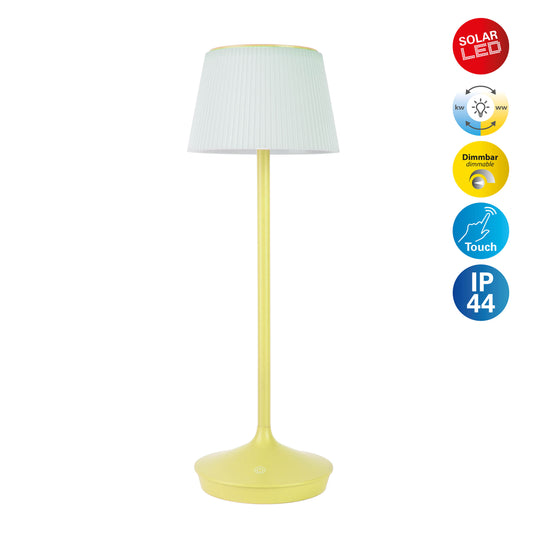 LED / CCT Solar-/ Akkutischleuchte "EMMI" H: 38cm gelb