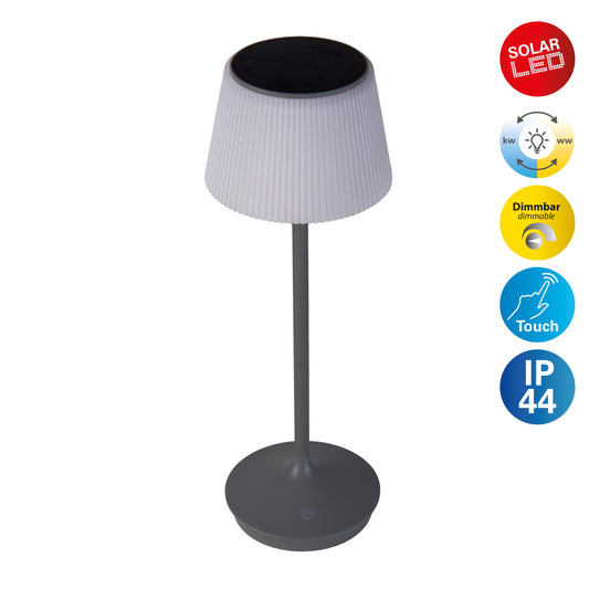LED / CCT Solar-/ Akkutischleuchte "EMMI" H: 38cm grau