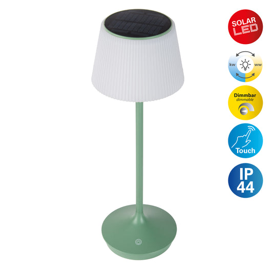 LED / CCT Solar-/ Akkutischleuchte "EMMI" H: 38cm grün
