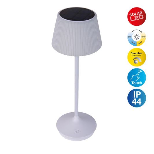 LED / CCT Solar-/ Akkutischleuchte "EMMI" H: 38cm weiß