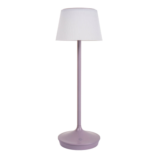 Außentischleuchten - LED / CCT Solar-/ Akkutischleuchte "EMMI" H: 38cm grau/brombeer, Tischlampe für den Außenbereich im Scandi Stil aus Metall und Kunststoff in violett, 38 cm hoch, Ø 13 cm, LED Platine dimmbar Berührungssensor CCT-Wechsler