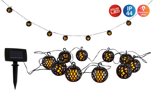 Solar-/Lichterkette "FOGO" inkl. Flammeneffekt - 485 cm lang, im Modern Style, aus Kunststoff, schwarz, 100 LED für den Außenbereich Schiebeschalter