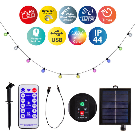 10er Solar-/Akku-/ Neon-Lichterkette RGB "CADENA"