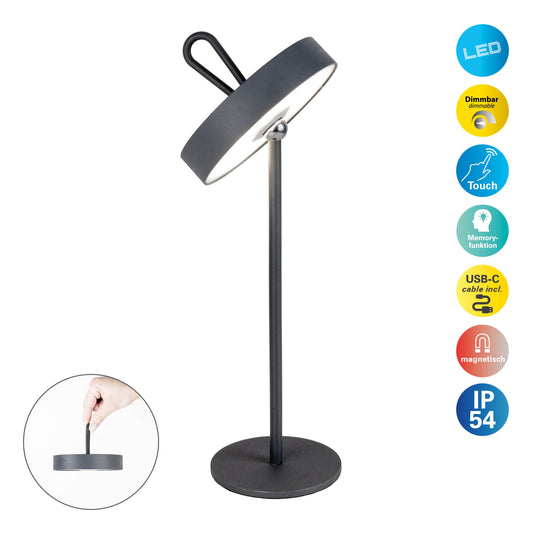 LED Akku-/Tischleuchte Magnetisch "ELLA" grau