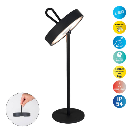 LED Akku-/Tischleuchte Magnetisch "ELLA" schwarz