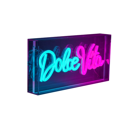 LED Schriftleuchte "DOLCE VITA" Schild mit Tisch-/Wandfunktion L:30cm, Deko im Stil Junges Wohnen, aus Kunststoff, klar/transparent, 30 x 4,7 x 15 cm, mit LED Platine Netzbetrieb Schnurschalter