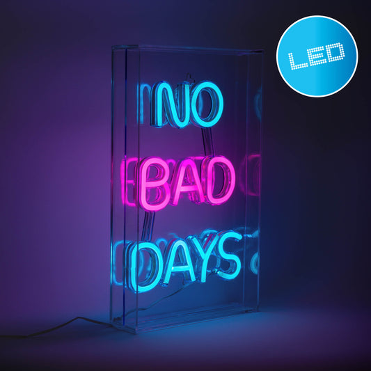 LED Schriftleuchte "NO BAD DAYS" Schild mit Tisch-/ und Wandfunktion, Deko im Stil Junges Wohnen, aus Kunststoff, klar/transparent, 18 x 4,7 x 30 cm, mit LED Platine Netzbetrieb Schnurschalter