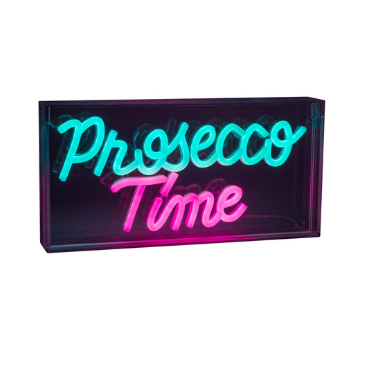 LED Schriftleuchte "PROSECCO TIME" Schild mit Tisch-/Wandfunktion L:30cm, Deko im Stil Junges Wohnen, aus Kunststoff, klar/transparent, 30 x 4,7 x 15 cm, mit LED Platine Netzbetrieb Schnurschalter