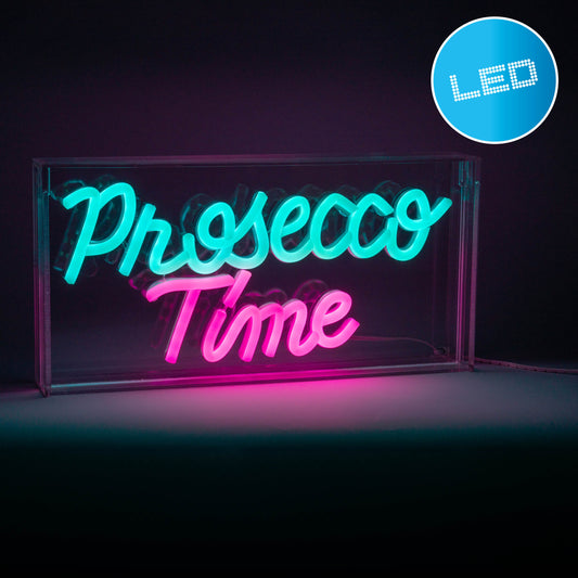 LED Schriftleuchte "PROSECCO TIME" Schild mit Tisch-/Wandfunktion L:30cm, Deko im Stil Junges Wohnen, aus Kunststoff, klar/transparent, 30 x 4,7 x 15 cm, mit LED Platine Netzbetrieb Schnurschalter