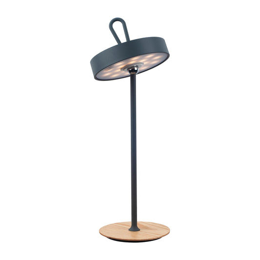 Tischleuchten - LED-Akku-Tischleuchte "ELLI" grau, Tischlampe für den Außenbereich im Modern Style aus Metall, Kunststoff und Naturmaterial in grau, 36 cm hoch, Ø 13 cm, LED Platine dimmbar Berührungssensor Akkubetrieb