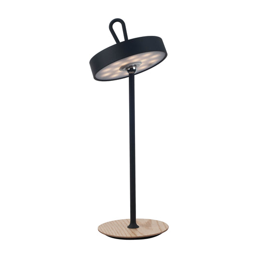 Tischleuchten - LED-Akku-Tischleuchte "ELLI" schwarz, Tischlampe für den Außenbereich im Modern Style aus Metall, Kunststoff und Naturmaterial in schwarz, 36 cm hoch, Ø 13 cm, LED Platine dimmbar Berührungssensor Akkubetrieb