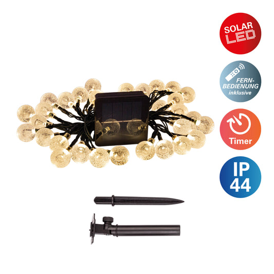 Solar-/Lichterkette "BECUL" inkl. Fernbedienung - 935 cm lang, im Modern Style, aus Kunststoff, schwarz, 50 LED für den Außenbereich Timerfunktion Fernbedienung