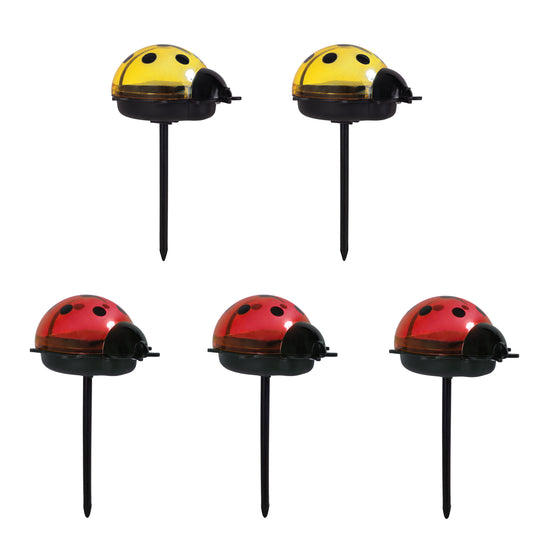 5er-Set Solar-/Dekoerdspieß "LADYBUG", Lampe für den Außenbereich im Romantik-Style, aus Kunststoff in bunt, 7,8 x 6 x 14,2 cm, mit LED Platine mit Schiebeschalter Dämmerungssensor