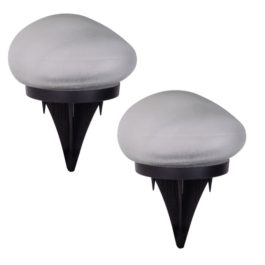 2er-Set Solar-/Dekoerdspieß "GURI" L: 14cm, Lampe für den Außenbereich im Natural-Style, aus Kunststoff und Glas in weiß, 14 x 12 x 8,5 cm, mit LED Platine mit Schiebeschalter