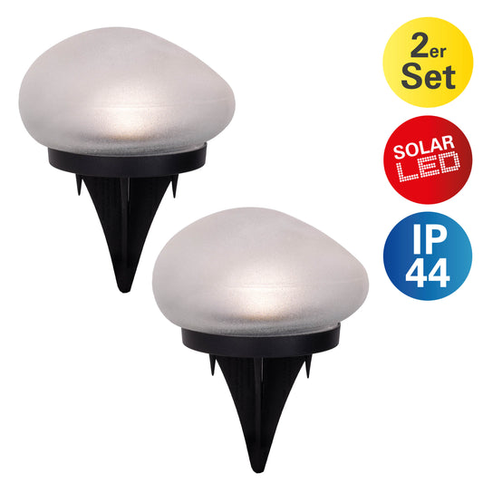 2er-Set Solar-/Dekoerdspieß "GURI" L: 14cm, Lampe für den Außenbereich im Natural-Style, aus Kunststoff und Glas in weiß, 14 x 12 x 8,5 cm, mit LED Platine mit Schiebeschalter