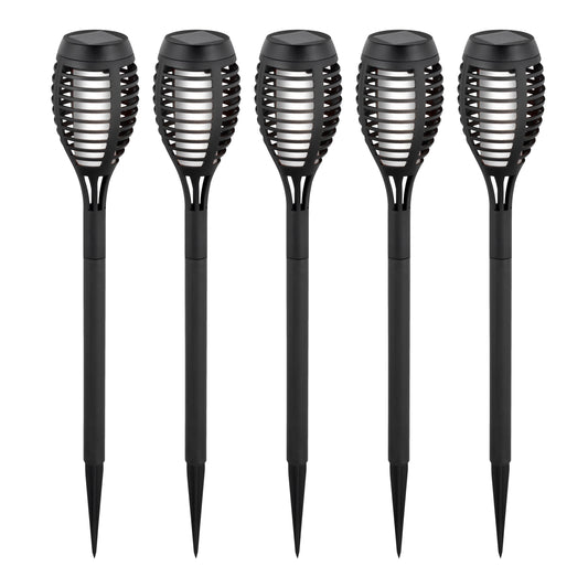 5er-Set Solar-/Fackelerdspieß "FANILO" H: 47cm, Lampe für den Außenbereich im Landhaus Stil, aus Kunststoff in schwarz, 47 cm hoch, Ø 7,4 cm, LED Platine mit Schiebeschalter