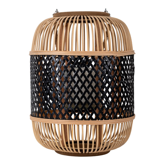 Solar Dekoleuchte "KORBINIAN" Inkl. Flammeneffekt H: 38 cm, Lampe für den Außenbereich im Asia-Style, aus Korb in schwarz, 38 cm hoch, Ø 27 cm, Diode mit Druckschalter Dämmerungssensor