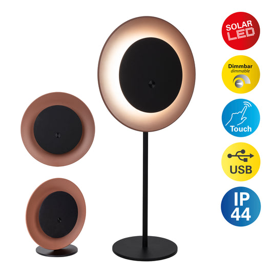 4in1 Akku-/Solar-/Tisch-/Hängeleuchte "SOLAN" H: 41,5cm mocha mousse