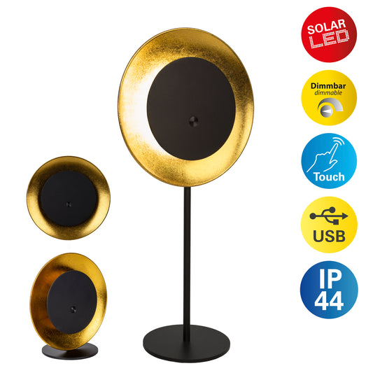 4in1 Akku-/Solar-/Tisch-/Hängeleuchte "SOLAN" H: 41,5cm gold