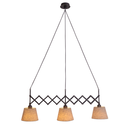 Pendelleuchte - Scherenpendelleuchte "ADRIENNE" max. b: 52-100cm natur, Hängelampe im Retro Style, ausMetall, Kunststoff und Textilmaterial in natur, 130 cm hoch, Maße 100 x 35 cm, E27-Fassung