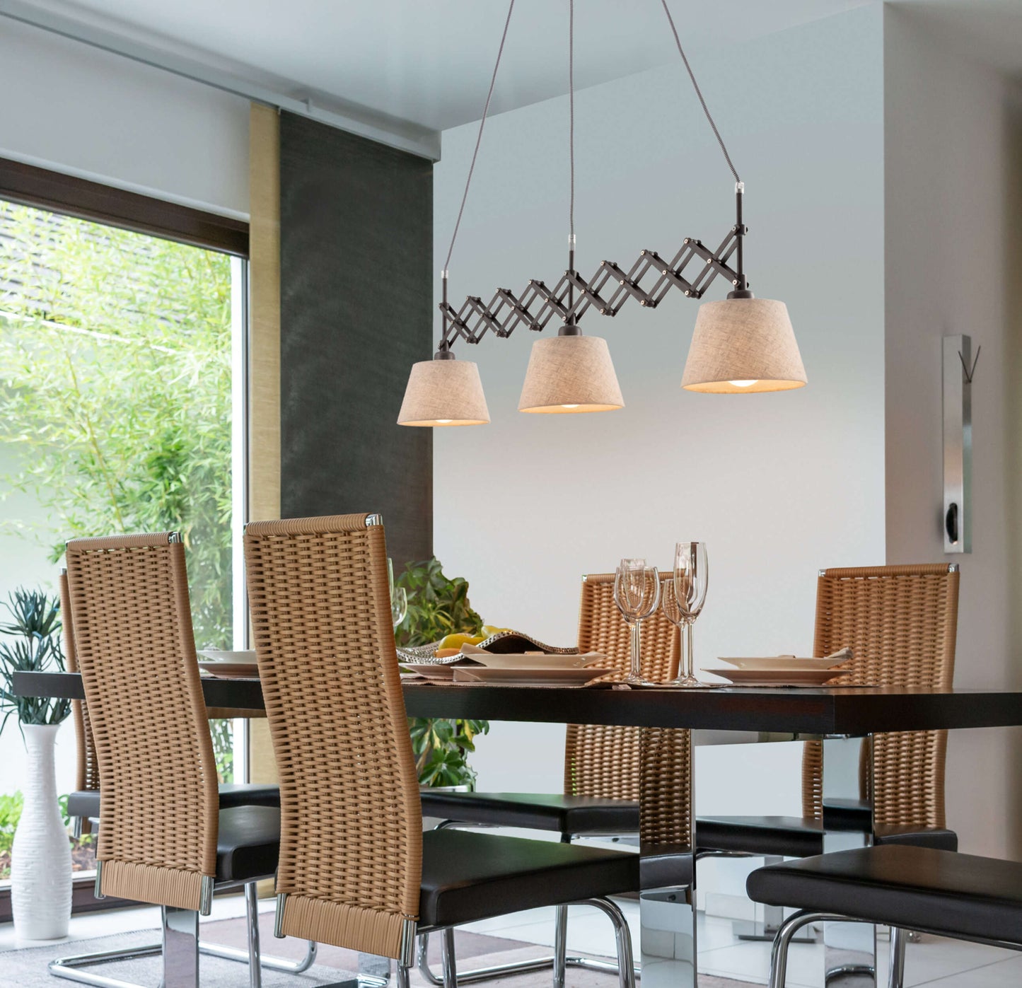 Scheren-/Pendelleuchte "ADRIENNE" max. B: 52-100cm natur