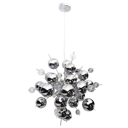 Pendelleuchten - Pendelleuchte "EXPLOSION" chrom, Hängelampe im Modern Style, aus Metall und Glas in chrome, 193 cm hoch, Ø 65 cm, G9-Fassung