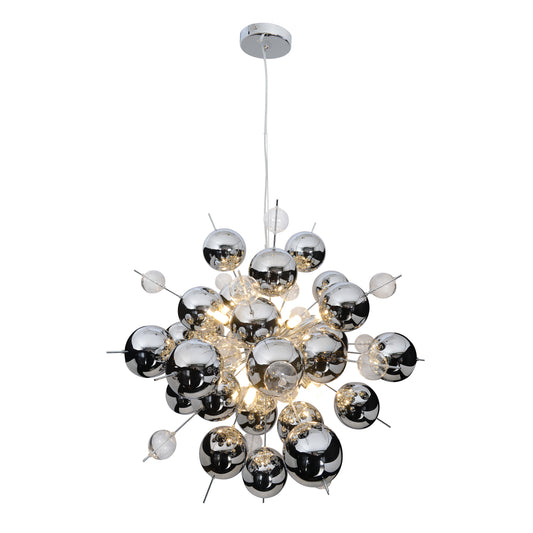 Pendelleuchten - Pendelleuchte "EXPLOSION" chrom, Hängelampe im Modern Style, aus Metall und Glas in chrome, 193 cm hoch, Ø 65 cm, G9-Fassung