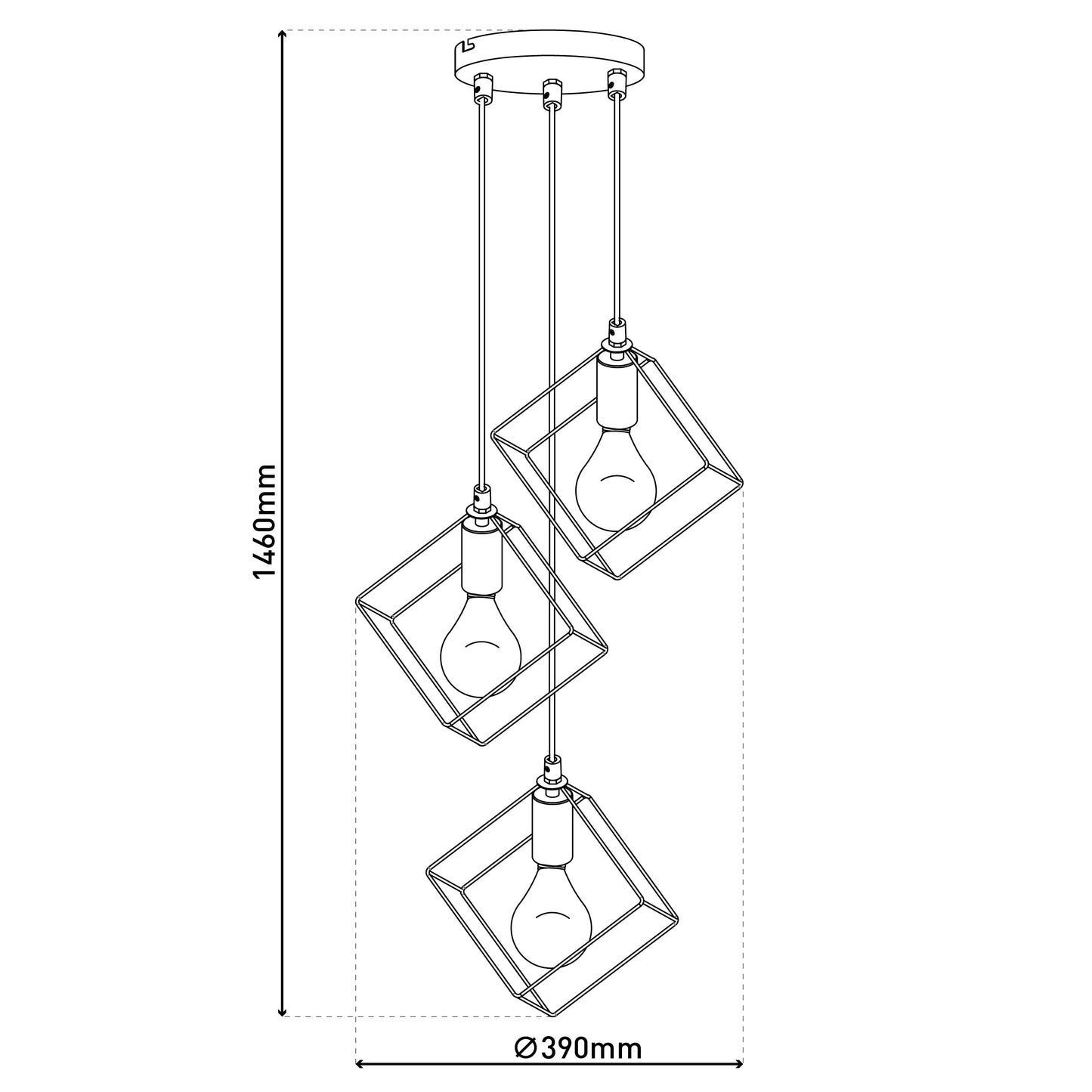 3 flg. Pendelleuchte "CANTO" L/B: 39cm