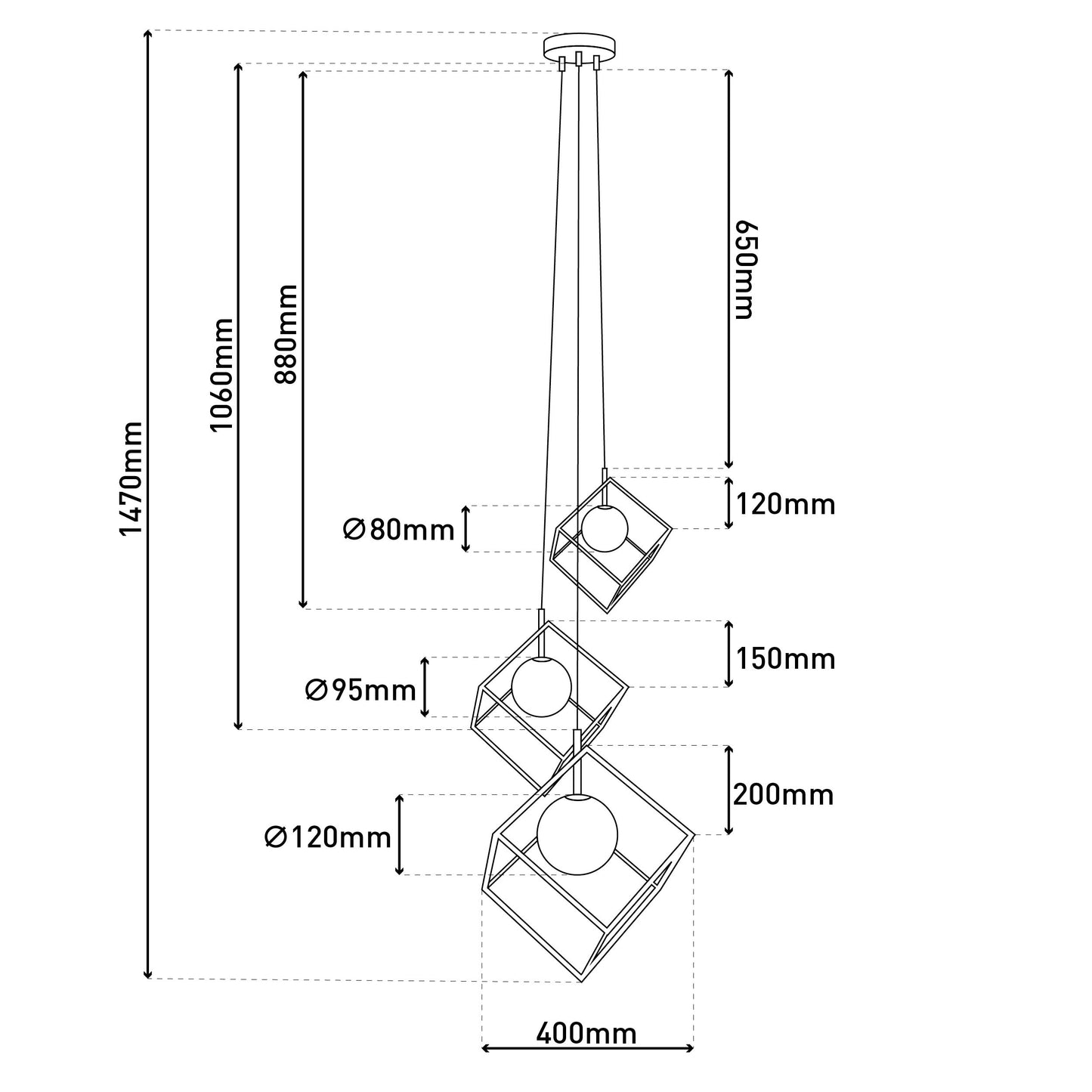 3flg. Pendelleuchte "CADRE" H: 147cm