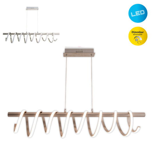 Pendelleuchte - LED Pendelleuchte "BELLEZA" bronze, Hängelampe im Design Style, ausMetall in nickelmatt, 150 cm hoch, Maße 100 x 20 cm, Inkl. LED dimmbar