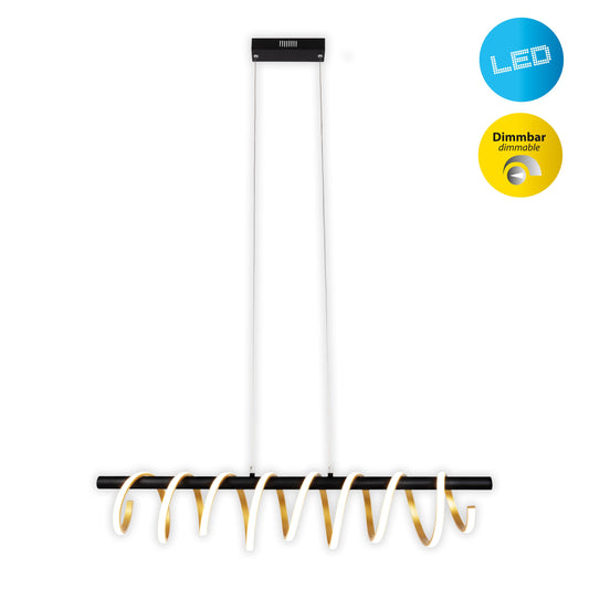 Pendelleuchte - LED Pendelleuchte "BELLEZA" gold, Hängelampe im Design Style, ausMetall und Kunststoff in gold, 150 cm hoch, Maße 100 x 20 cm, Inkl. LED dimmbar