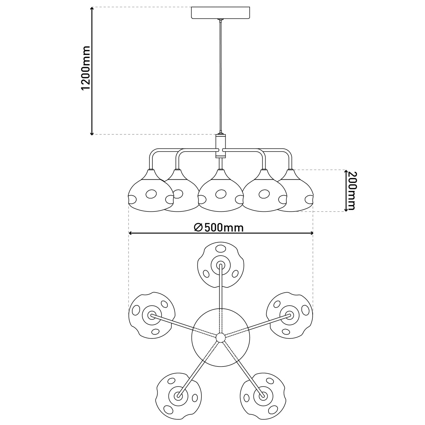 5flg. LED Pendelleuchte "VARNA" Ø: 50cm