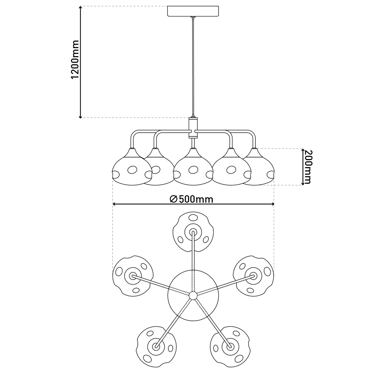 5flg. LED Pendelleuchte "VARNA" Ø: 50cm
