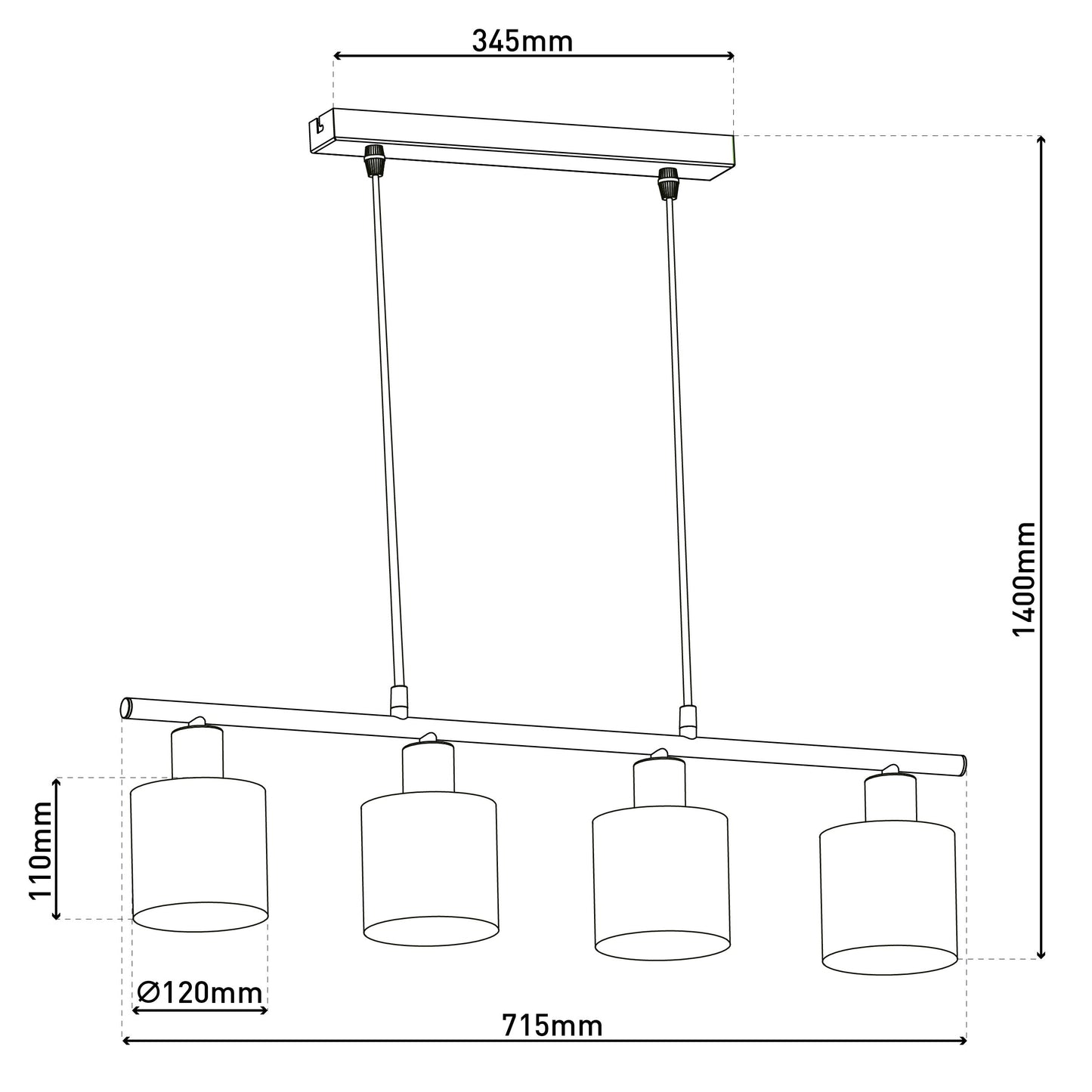 4er Pendelleuchte "MARON" L: 72,4cm