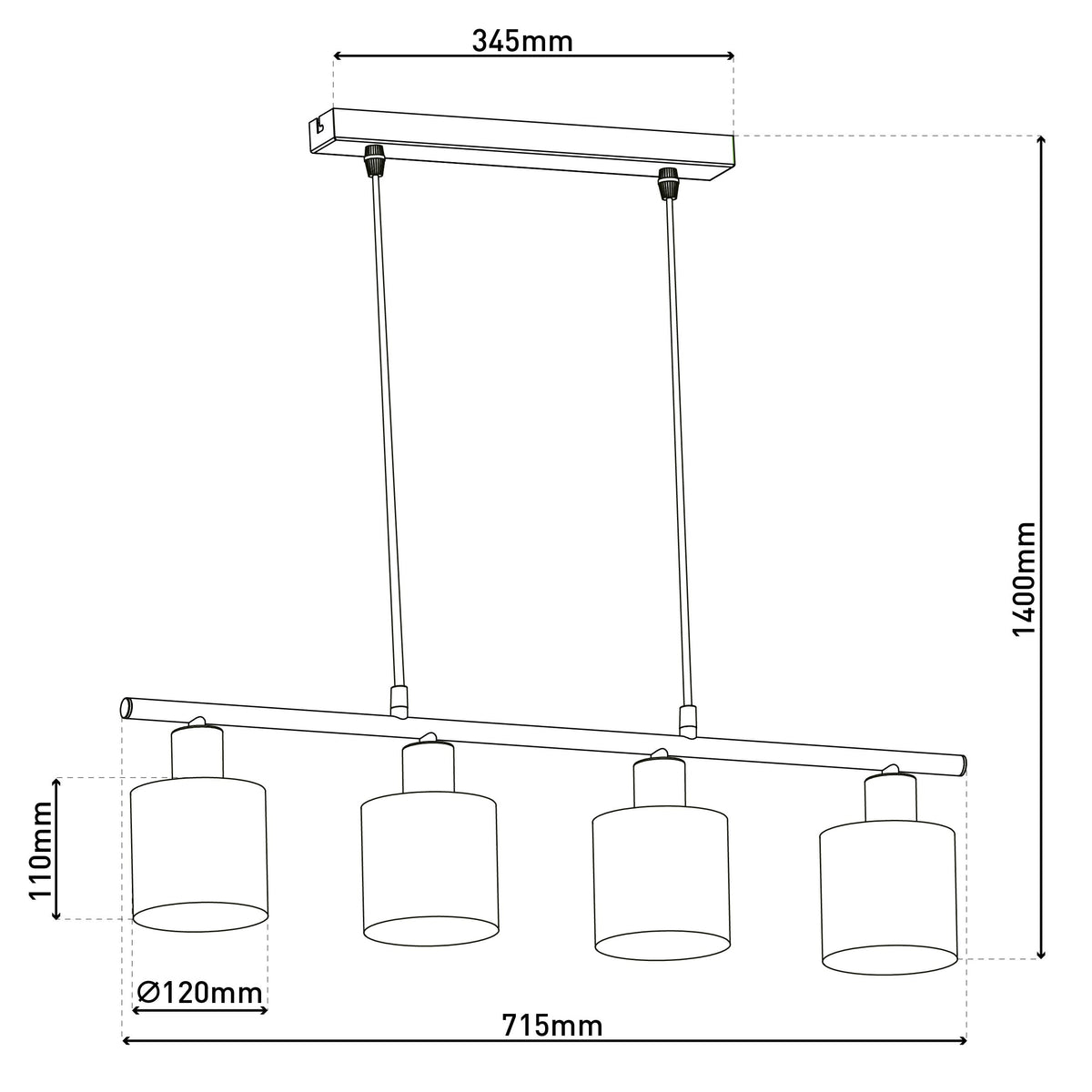 4er Pendelleuchte "MARON" L: 72,4cm