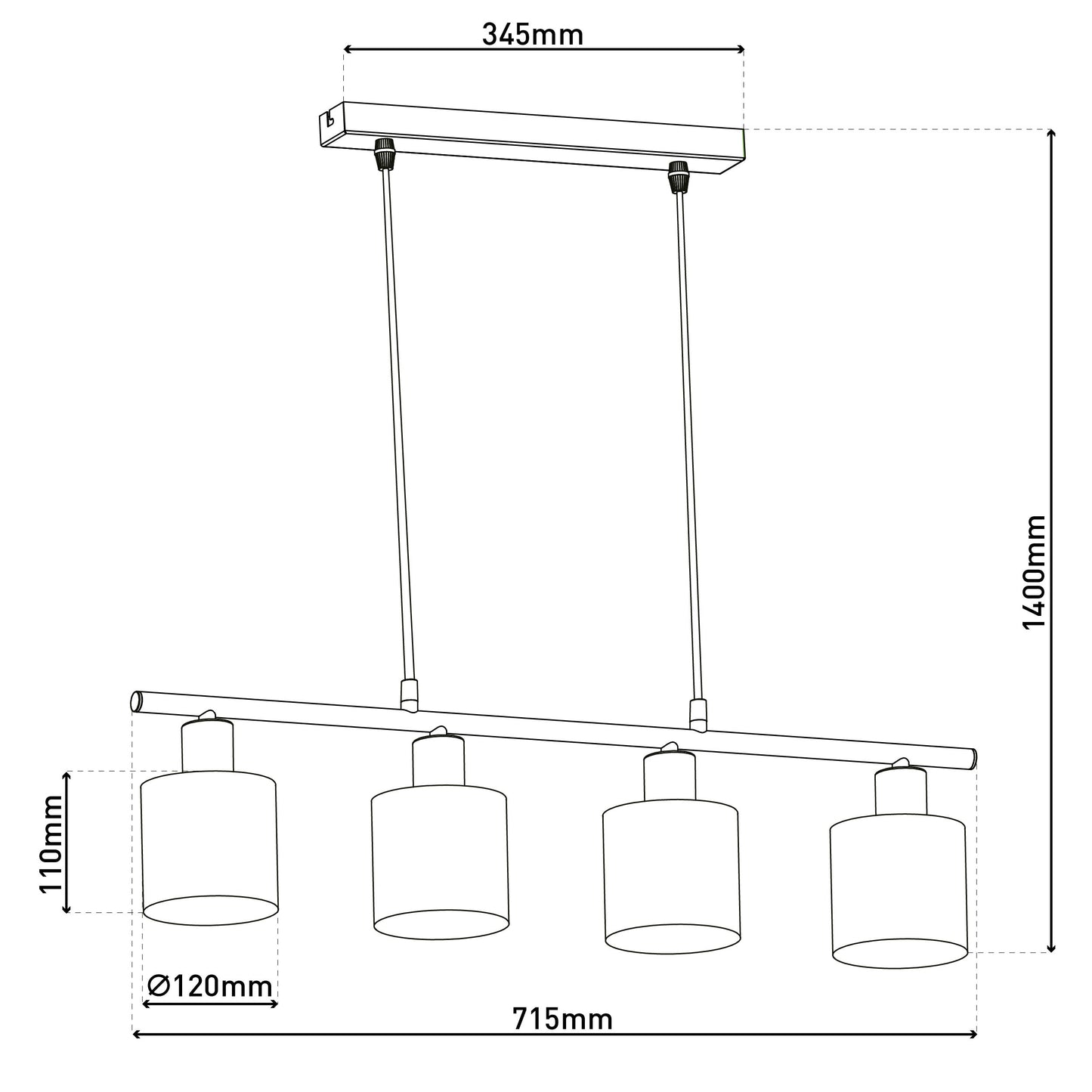 4er Pendelleuchte "MARON" L: 71,5cm