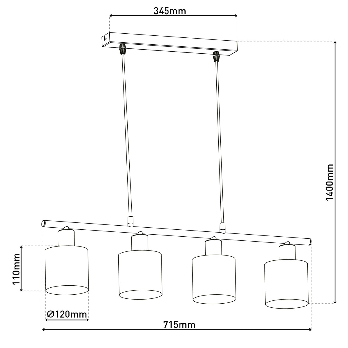 4er Pendelleuchte "MARON" L: 71,5cm