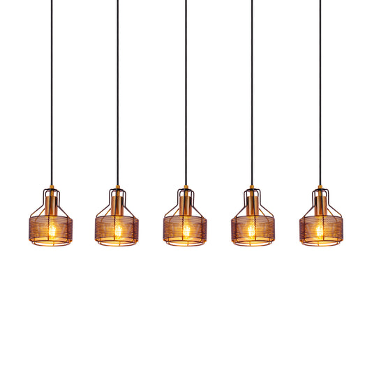 5er Pendelleuchte "FORO" L: 96cm schwarz/golden