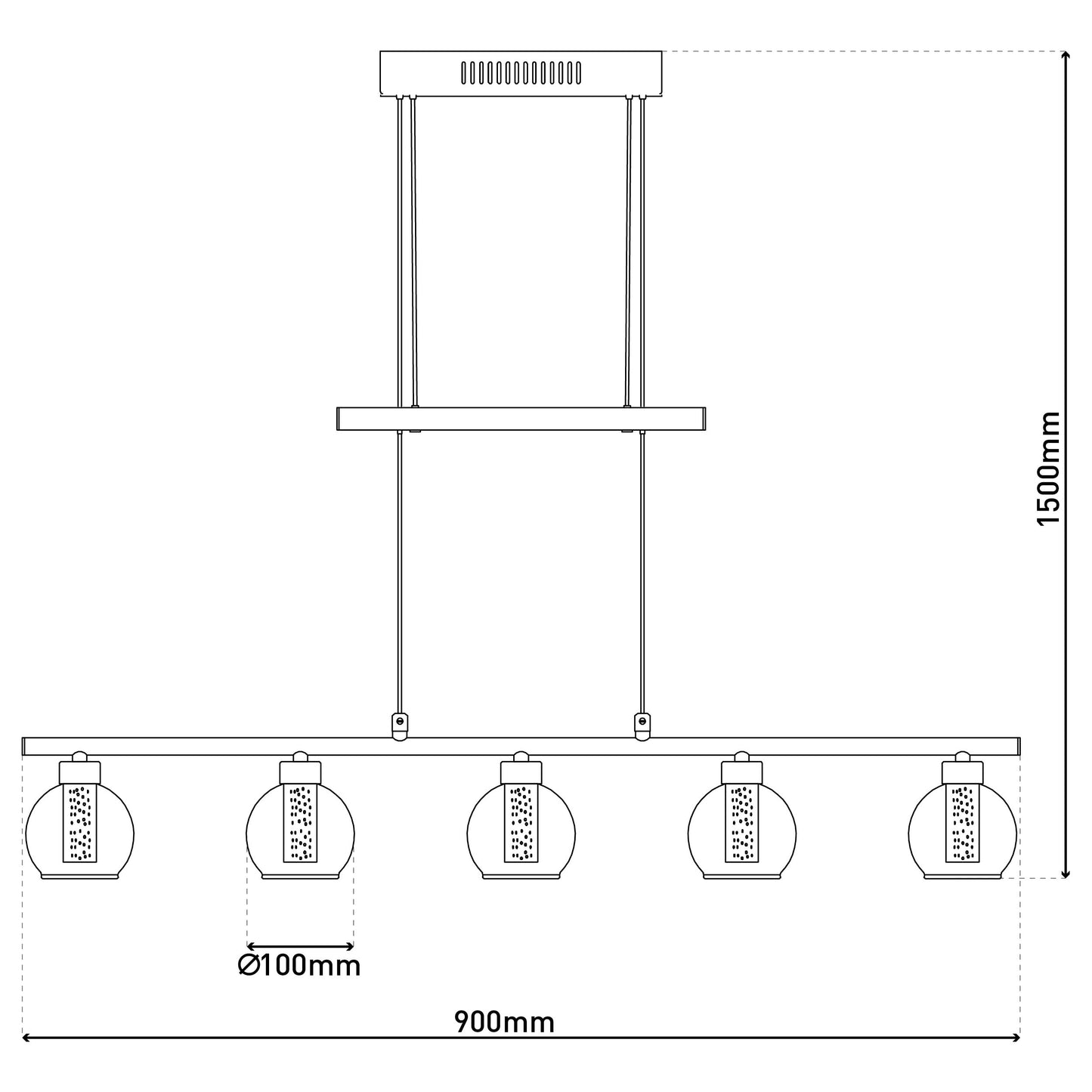 LED Glas-/Pendelleuchte "BRASS" L: 90cm schwarz