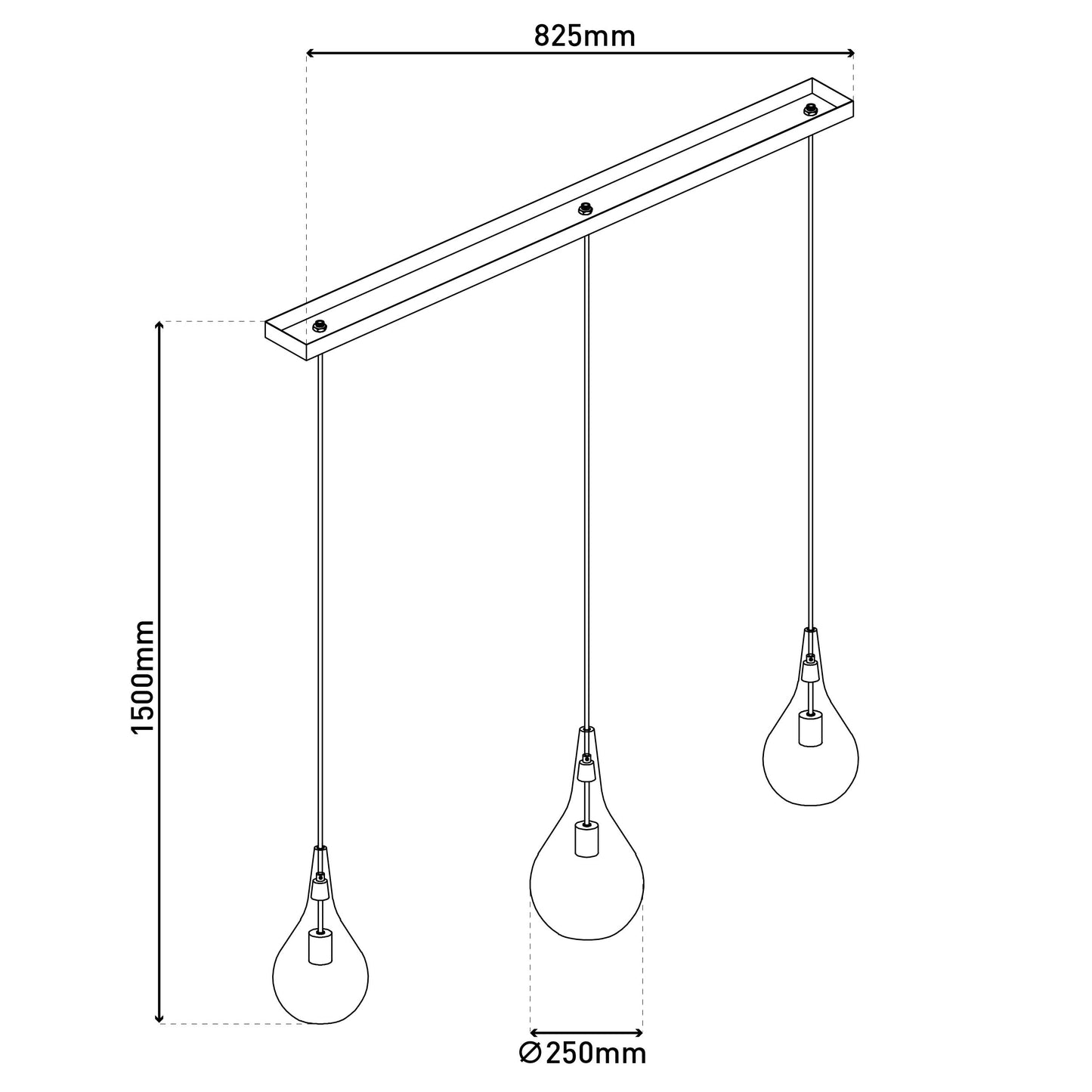 3er Pendelleuchte "GOTA" L: 88cm smoky