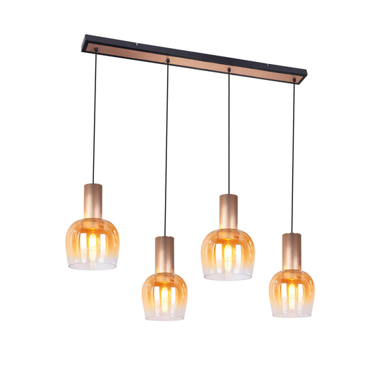 4er Pendelleuchte "FUNDA" L: 111cm amber