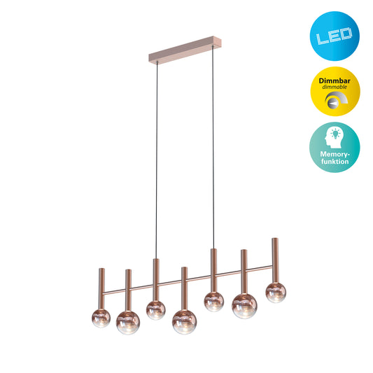 7er LED Pendelleuchte "SINGAPUR" L: 98cm kupfer