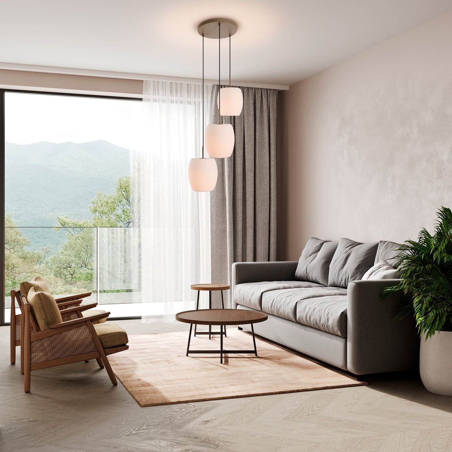 3er Pendelleuchte "NIRELIA" Ø: 30cm beige