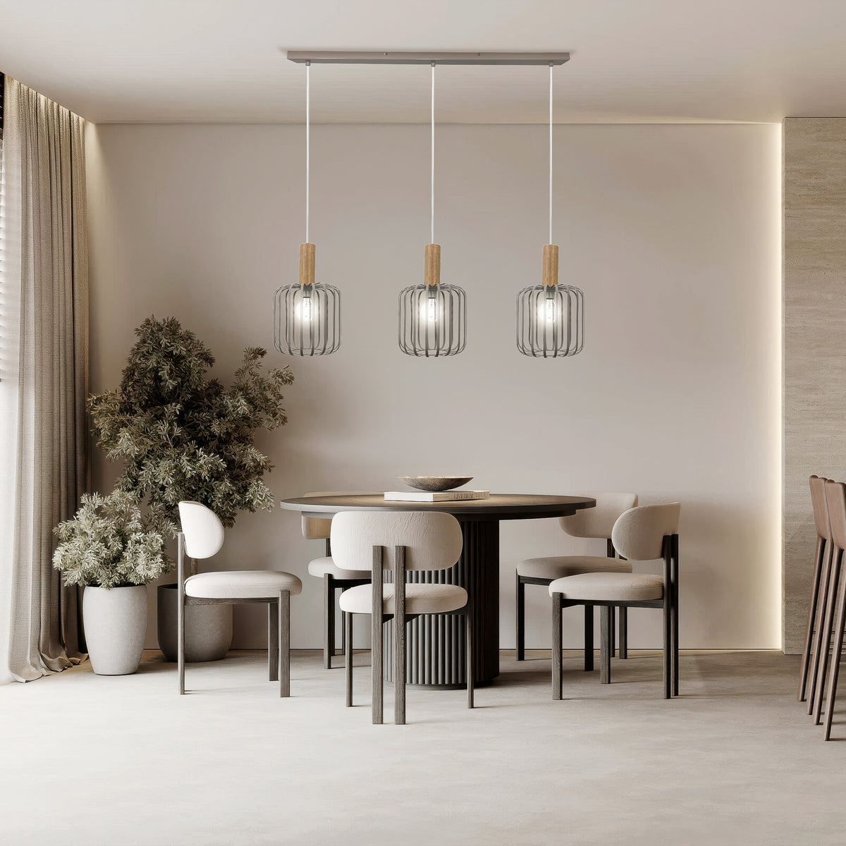3er Spot Pendelleuchte "BAMBERG" L: 90cm sand-grau
