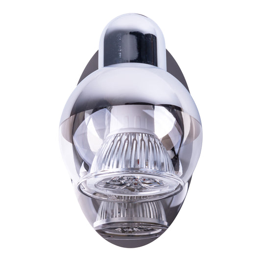 Spots - 1er LED-Wand- Deckenleuchten "BOCCIA", Strahler im Retro Style, aus Metall und Glas in chrome, 14 x 13,5 x 8 cm, GU10-Fassung