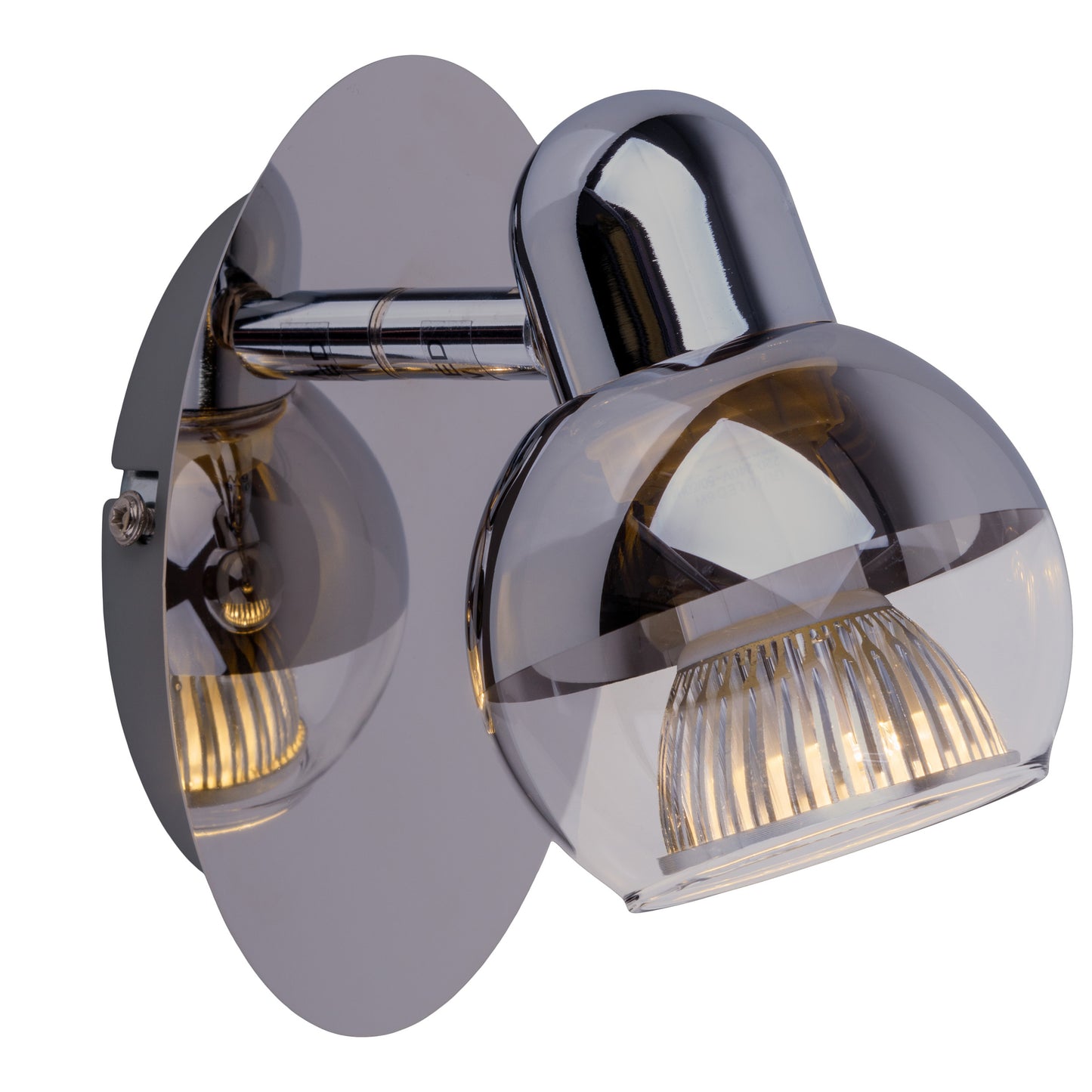 Spots - 1er LED-Wand- Deckenleuchten "BOCCIA", Strahler im Retro Style, aus Metall und Glas in chrome, 14 x 13,5 x 8 cm, GU10-Fassung